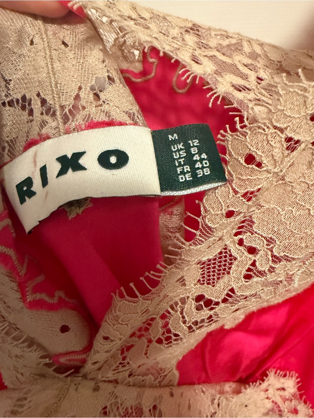 RIXO Hot Pink Satin Dress with Lace Detail - Picture 8 of 10